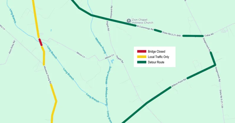 SCDOT to close Meadow Prong Road Bridge in Florence County