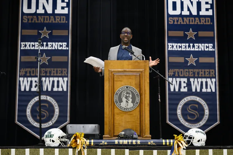 Sumter School District Superintendent Gary rallies the troops at back-to-school event