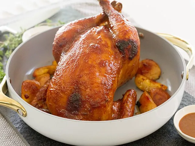 Peach bourbon-roasted chicken