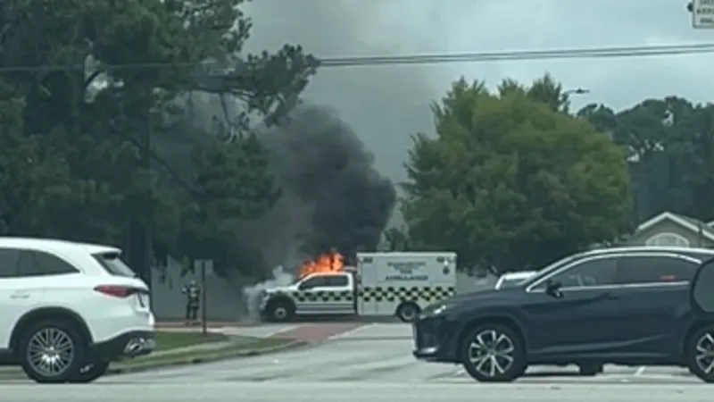 Charleston County EMS unit catches fire on US 17 near Shelmore Boulevard in Mount Pleasant
