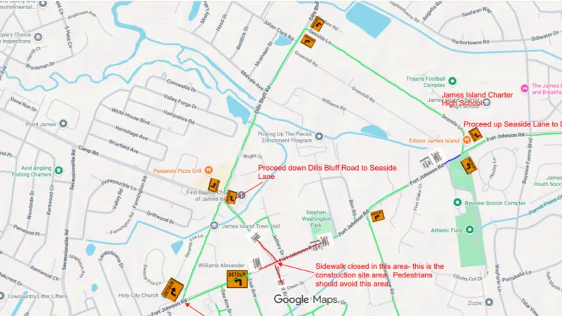 New Fort Johnson-Camp Road traffic circle opens Monday; sidewalk detour stays in place