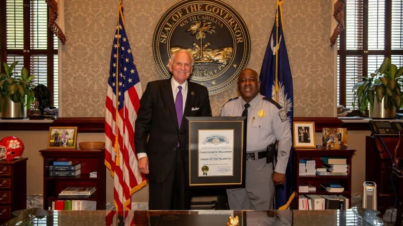 SC Highway Patrol Col. Christopher Williamson receives the Order of the Palmetto