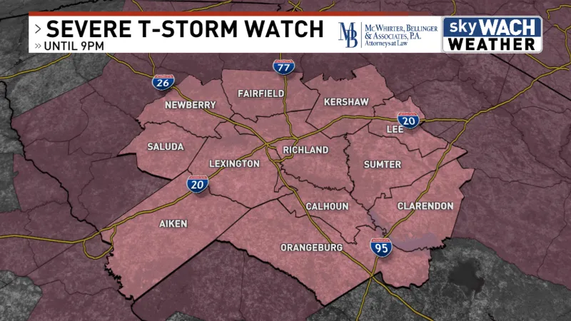 Severe Thunderstorm Watch issued until 9PM