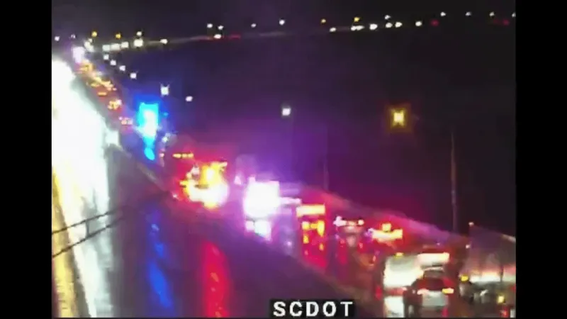 I-526 eastbound lanes blocked on Don Holt Bridge downslope following crash