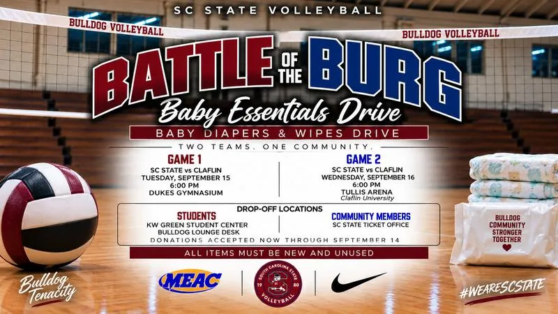 SC State Volleyball, Claflin Join Forces for 'Battle of the Burg' Baby Essentials Drive