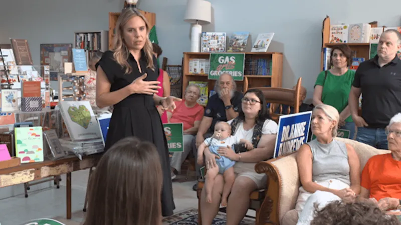 Annie Andrews discusses affordability, immigration and abortion during Marion stop