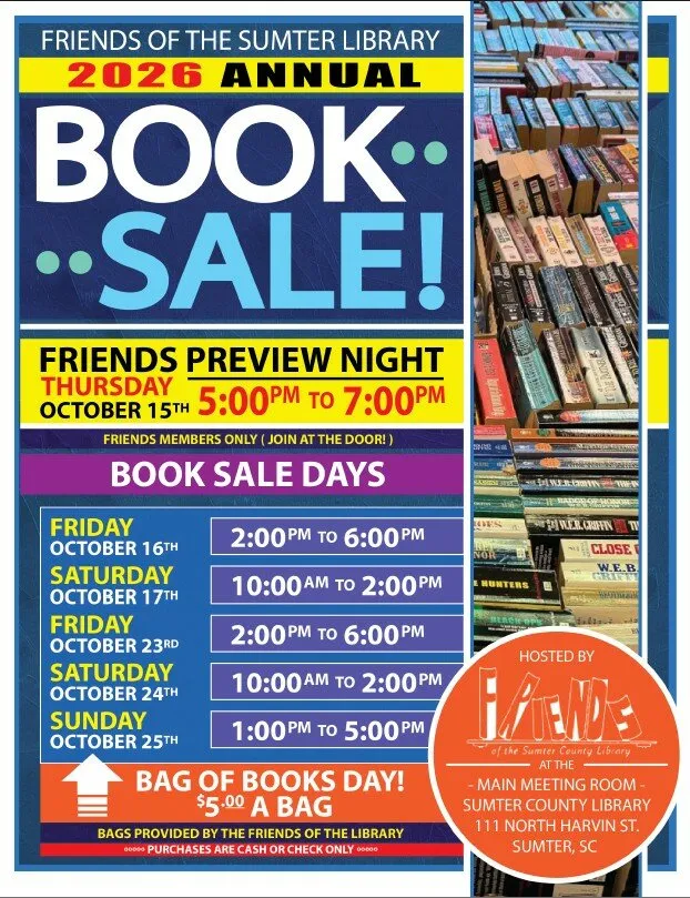Sumter library's Friends of the Library Book Sale returns for 5 days beginning Oct. 16