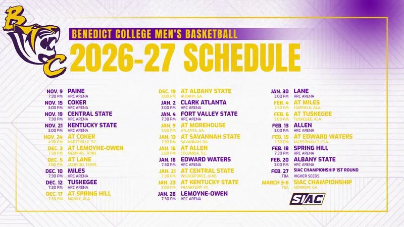 Benedict Men's Basketball Announces 2026-27 Schedule