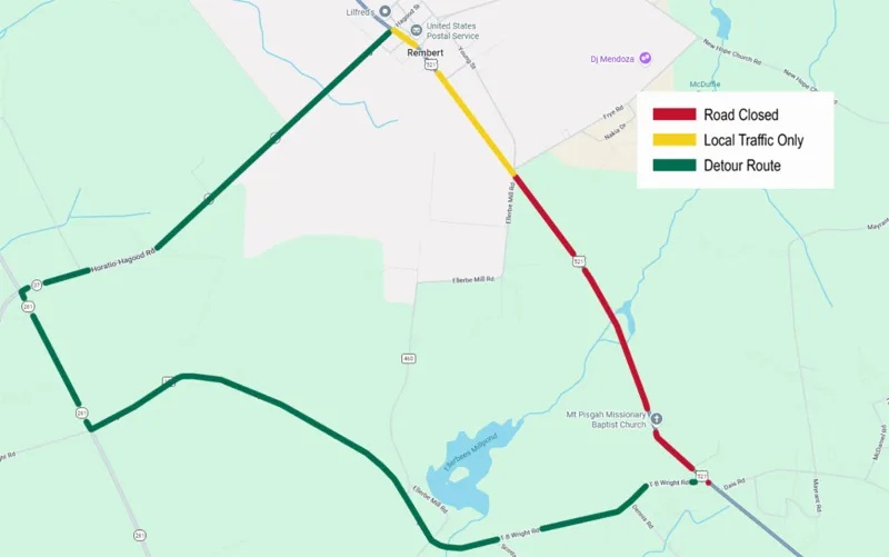 SCDOT to close, detour portion of U.S. 521 for repairs near Rembert