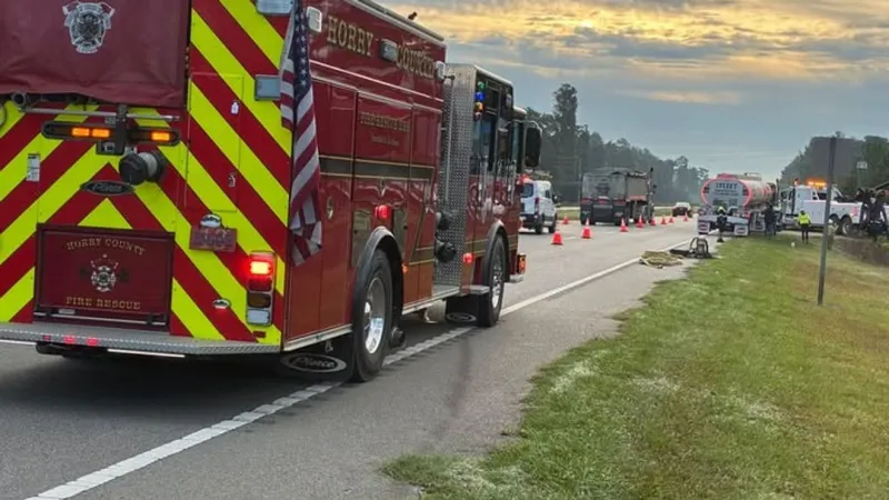 Traffic blocked due to overturned tanker truck near Highway 9 in Horry Co.