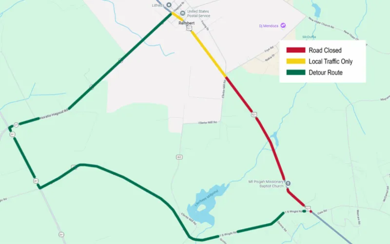 SCDOT to close, detour portion of US 521 for repairs near Rembert