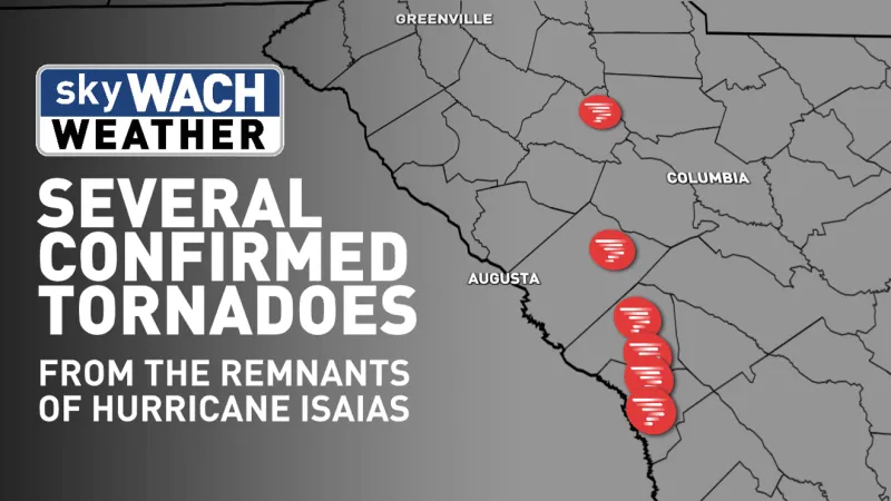 Six tornadoes confirmed in South Carolina from Hurricane Isaias' remnants