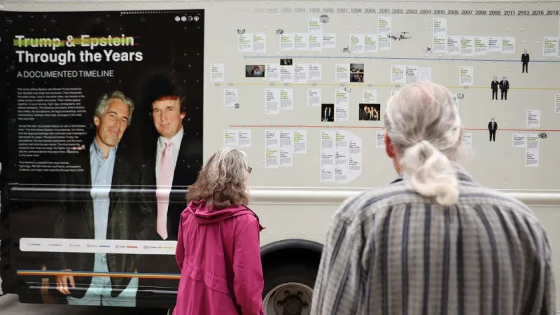 Epstein files bookmobile stops in Columbia on national tour