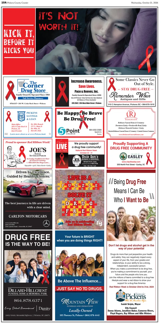 Pickens County Merchants Support RED RIBBON WEEK