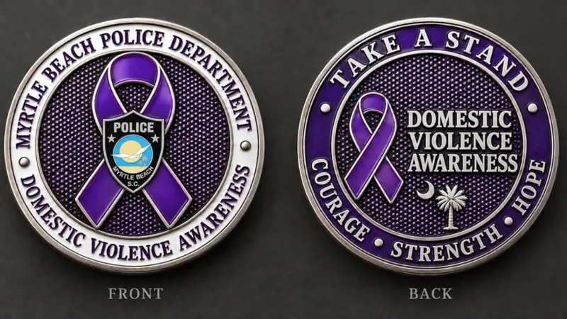 MBPD sell domestic violence challenge coins to support Family Justice Center