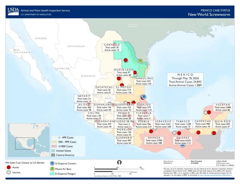 Screwworm detected within 60 miles of US/Mexico border