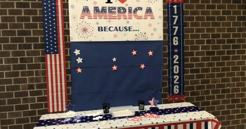 Rapid City Hall lobby features 'I love America because...' table