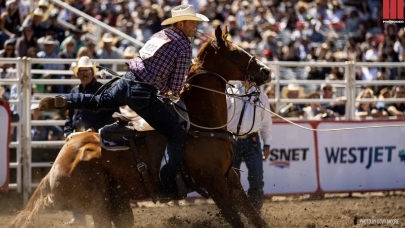 Tie-down roper Brushton Minton powers to win in opening day of Pool B of Calgary Stampede