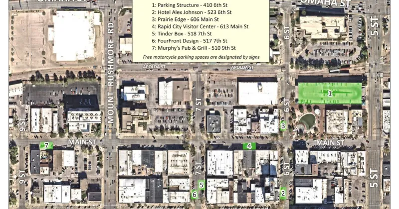 Check out the city's map for free motorcycle parking in Rapid City