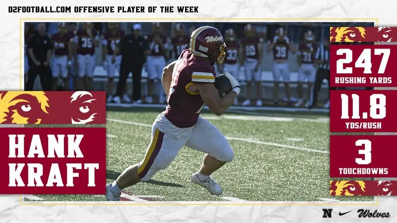 KRAFT RECOGNIZED AS D2FOOTBALL.COM OFFENSIVE PLAYER OF THE WEEK