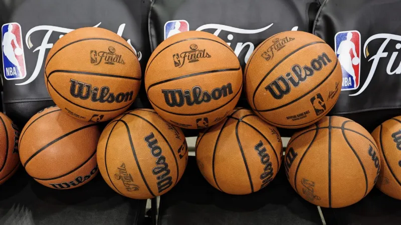 The path of a Knicks-Spurs NBA Finals basketball starts with all 30...