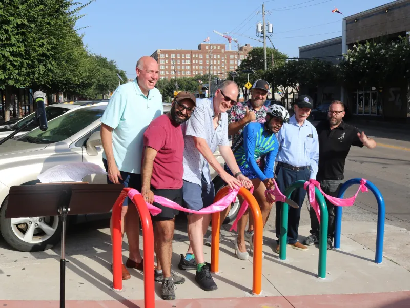 Rainbow bike racks installed
