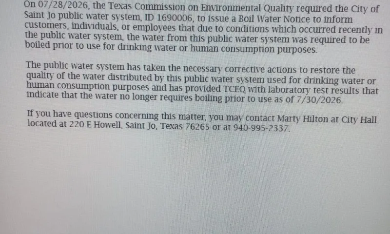 Saint Jo rescinds boil water order