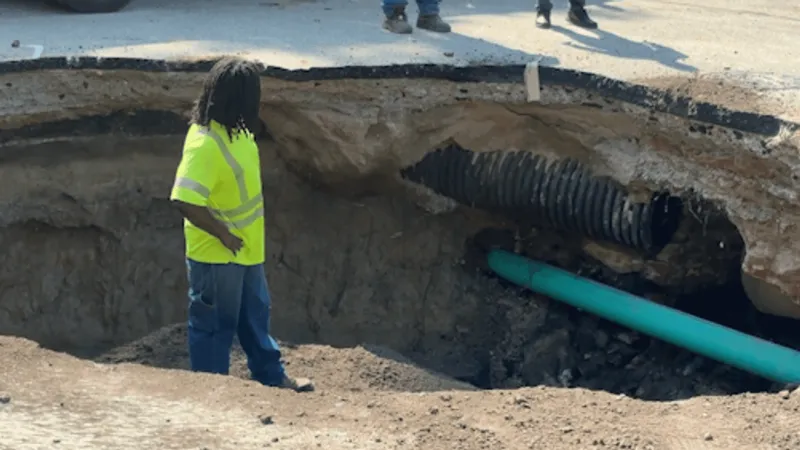 Beaumont crews work to close sinkhole after pickup plunges into water-filled hole