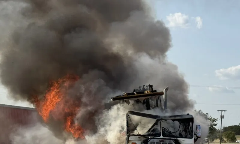 Truck catches on fire