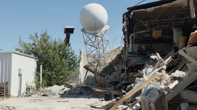 WATCH: KTXS doppler radar comes down as demolition of former studios continues