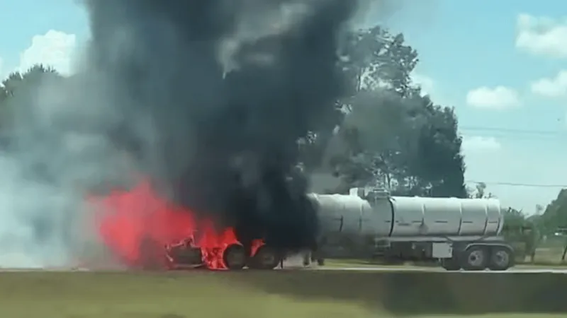 TRAFFIC ALERT: Big rig catches fire, HAZMAT spill closes part of Hwy 96 near Kirbyville