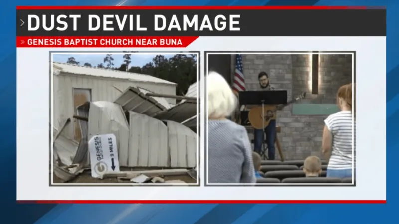 NWS: Dust devil peeled off roof, ripped apart metal at Genesis Baptist Church near Buna