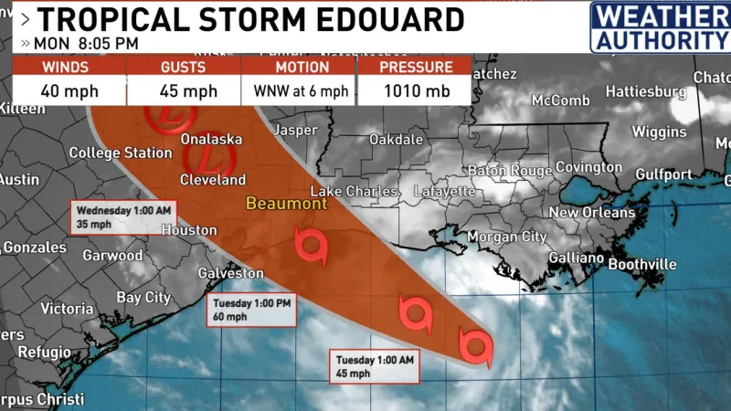 Tropical Storm Edouard churning toward Southeast Texas coast