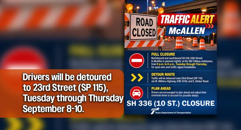 Full closure of south SH 336 (10th Street) planned nightly, Tuesday-Thursday, Sept. 8-10