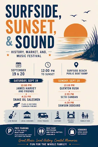 Surfside, Sunset and Sound History, Market and Music Festival