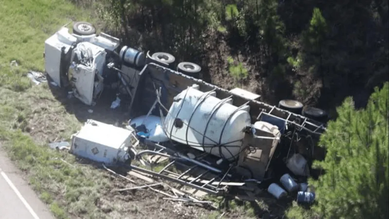 First responders rescue truck driver trapped when big rig overturns