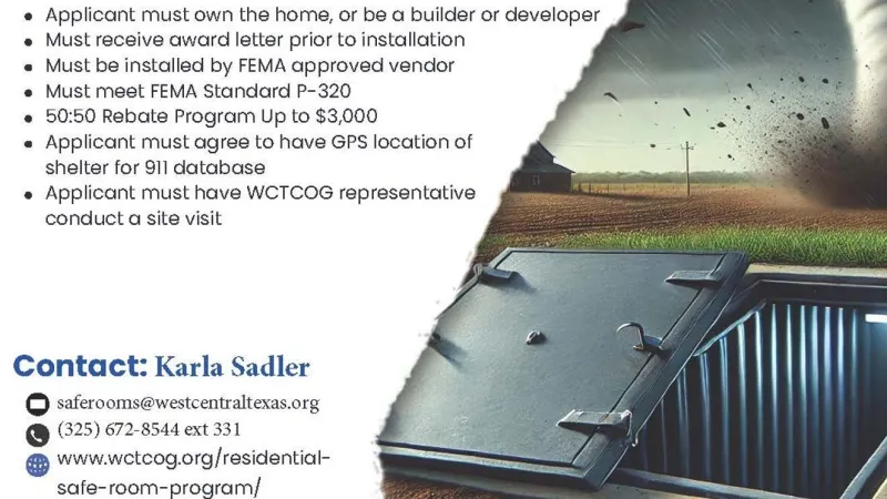 WCTCOG offers storm shelter rebates to West Central Texas homeowners