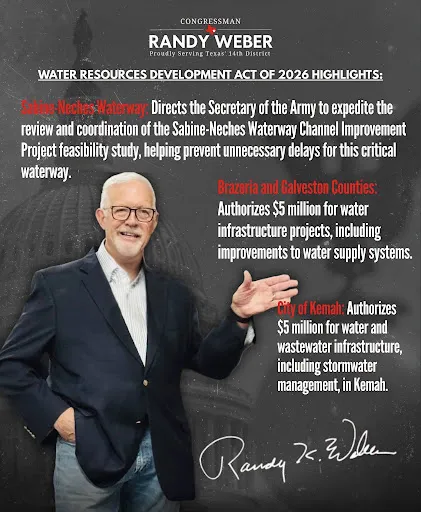 Rep. Weber Secures Major Texas Gulf Coast Priorities as House Passes the Water Resources Development Act of 2026
