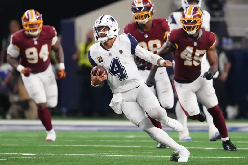 Prescott throws 4 TDs as Cowboys beat Commanders, who again lose Jayden Daniels to dislocated elbow