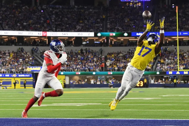 Davante Adams, Matthew Stafford lead Rams past Giants 28-6 after Jaxson Dart's injury