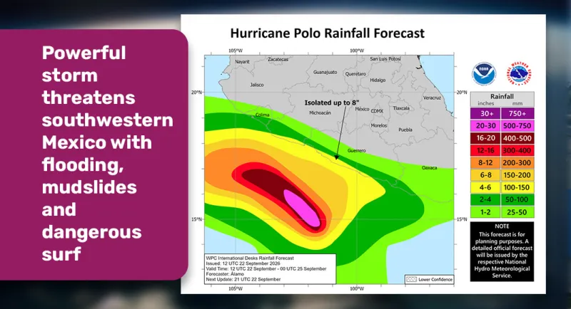 Hurricane Polo Reaches Category 5 Off Mexico's Pacific Coast