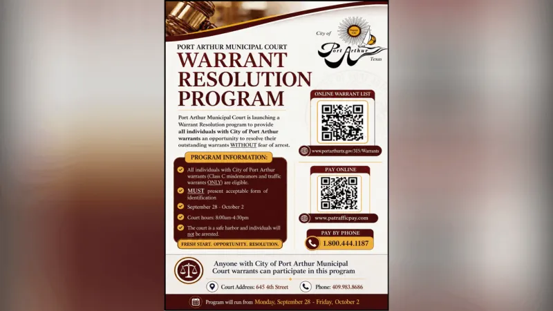 Port Arthur offers no-arrest window to resolve outstanding municipal warrants