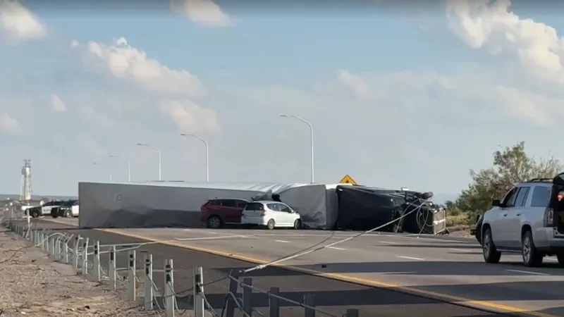 I-10 East at Anthony, NM closed; semi rolled over