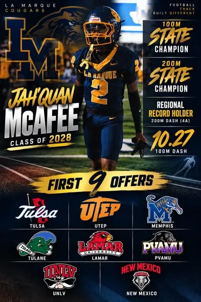 Defensive Back Jah'Quan McAfee currently has nine college football offers