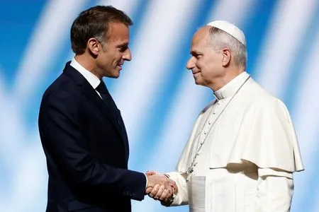 Macron invokes Europe's Judeo-Christian foundation as Leo visits