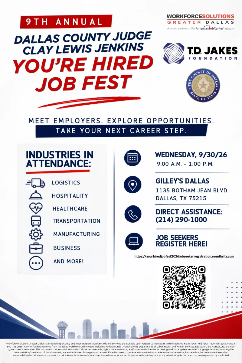 County Judge Clay Lewis Jenkins' Ninth Annual "You're Hired Job Fest" Over 3,100 High Paying Jobs Available Immediately