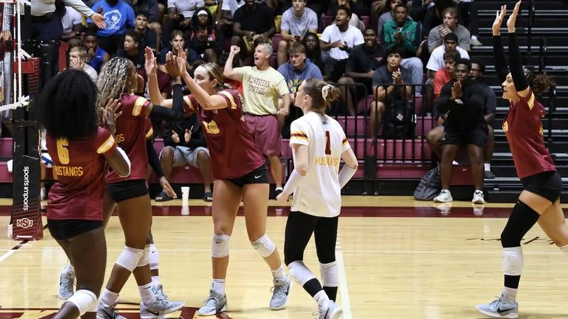 Mustangs rally to beat West Texas A&M in five-set thriller