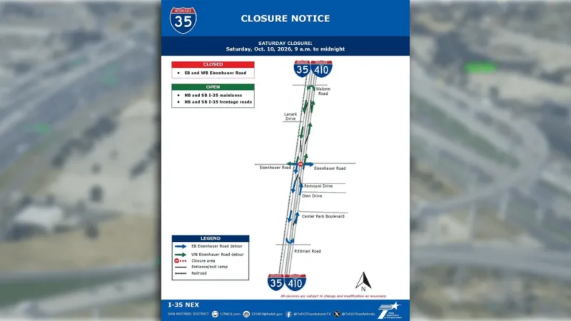 Weekend I-35 closures ahead at Eisenhauer and Walzem Roads