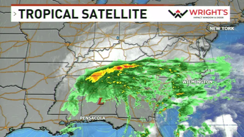Post tropical Isaias moving through the Southeast