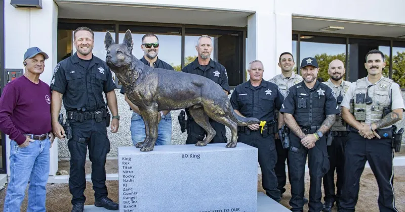 Three-years-long K-9 memorial statue project completed, unveiled at Comal County Sheriff's Office